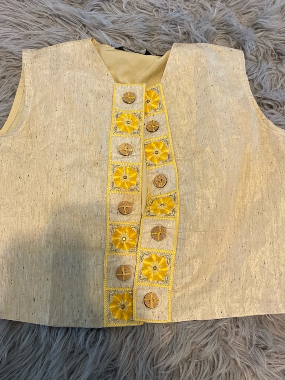 buttons Cream Vest with Yellow Floral Embellishment